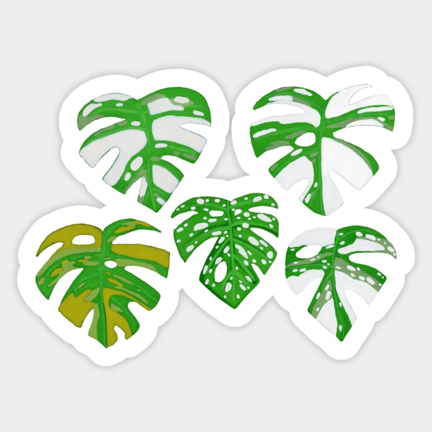 Variegated Monstera in Gouache Sticker by paintedpansy